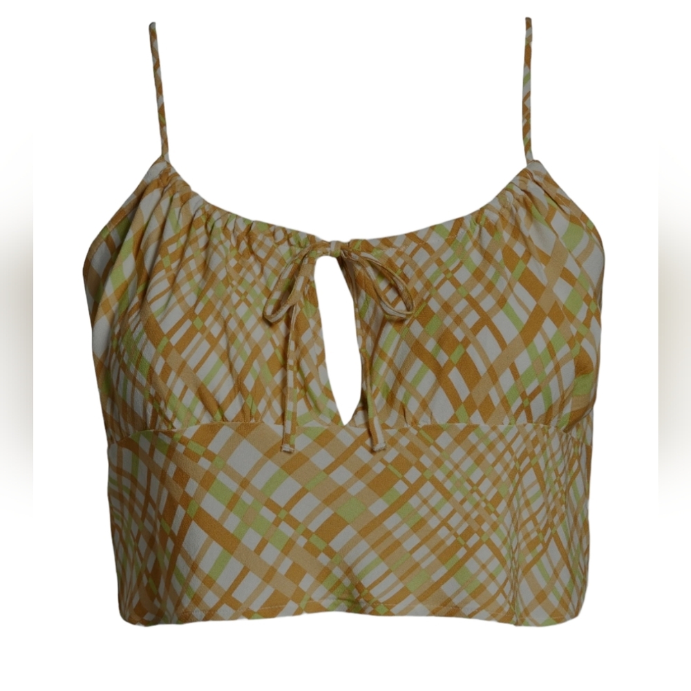 Tie Detail Cropped Camisole Checkered/Plaid NWT